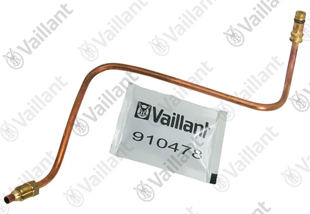 Kupferne Steuerleitung von Vaillant mit zwei Anschlussstellen, gebogen, verpackt in transparentem Schutzbeutel.